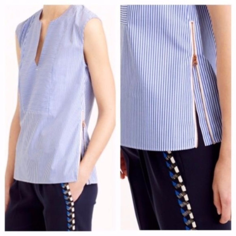 J. Crew Striped Sleeveless Zippered Blouse (Blue and White Size 00)